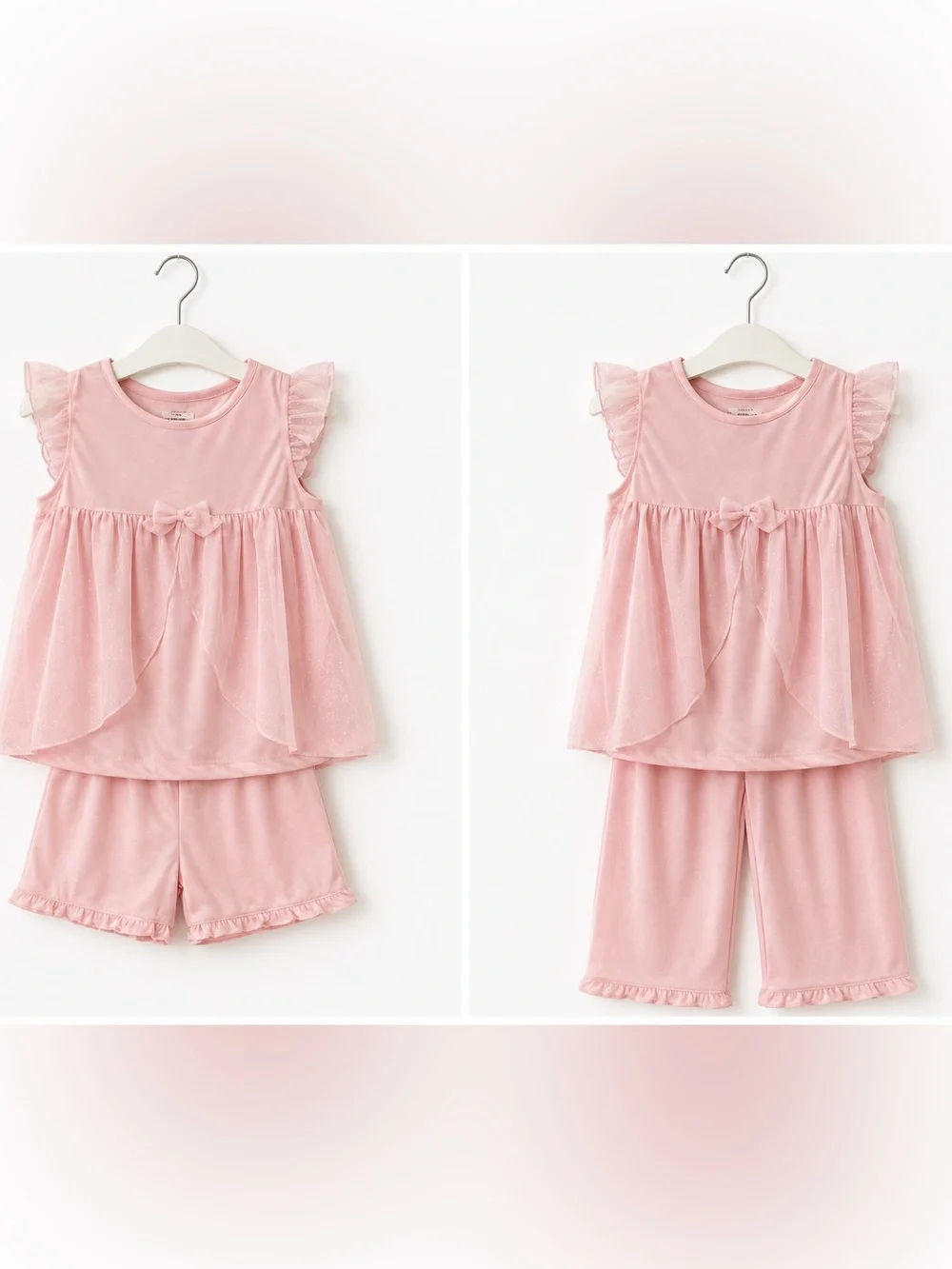 Carter’s Sleepwear Girls 3 Pc Pink Ruffled Sparkle Top, Pants, Shorts Set NWT